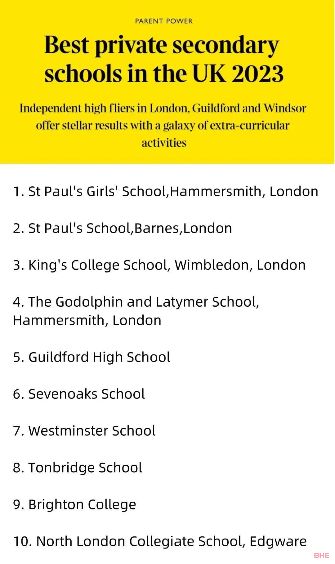 2023英国最佳私学Top 10榜单！